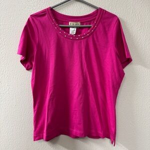 A La Carte Fuchsia Short Sleeve Scoop Neck Tee with Stud Trim